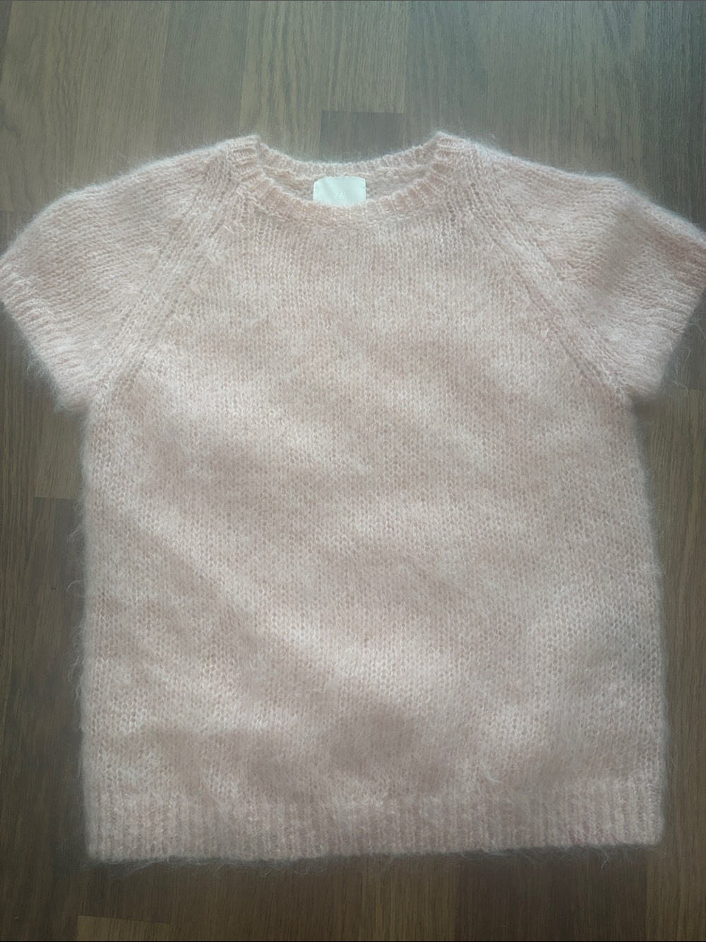 H&M Pale Pink Short-Sleeve Fluffy Crewneck Sweater